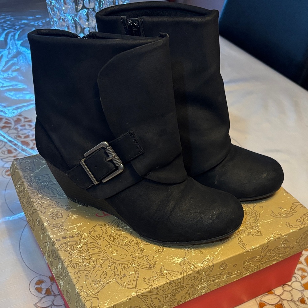 American Rag Black Buckled Wedge Ankle Boots